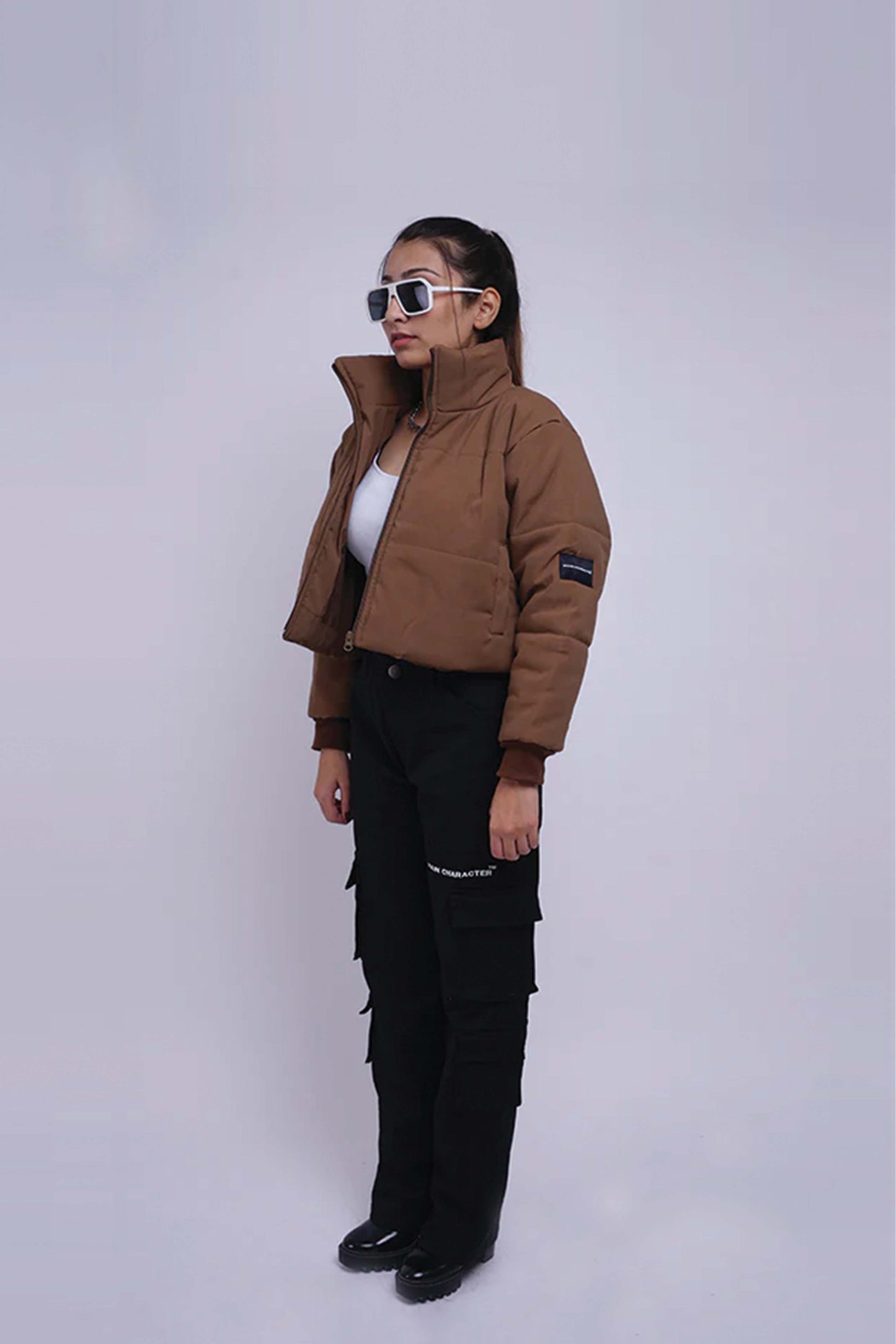 Heavy Padded Brown Cropped Puffer Jacket
