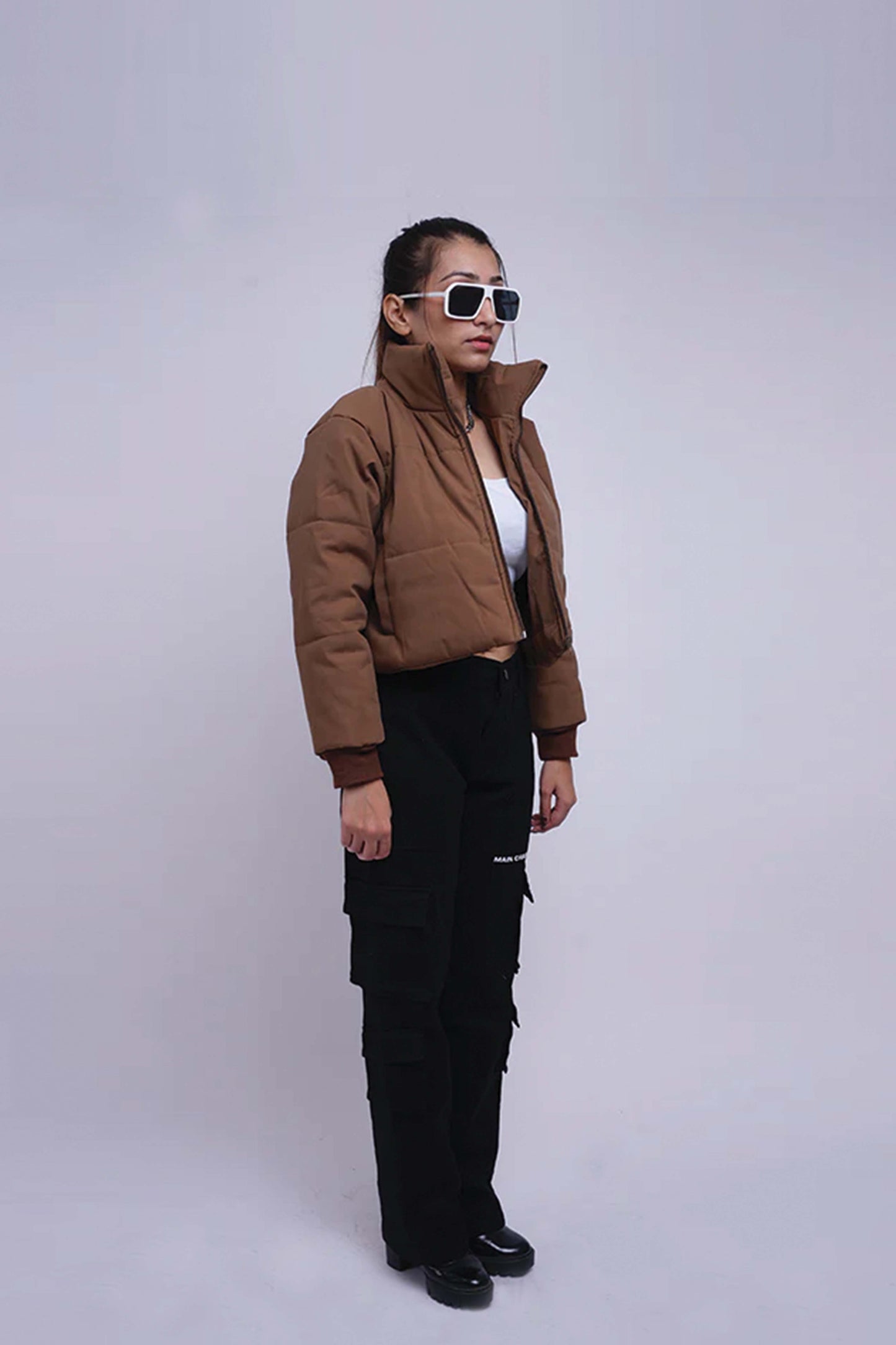 Heavy Padded Brown Cropped Puffer Jacket