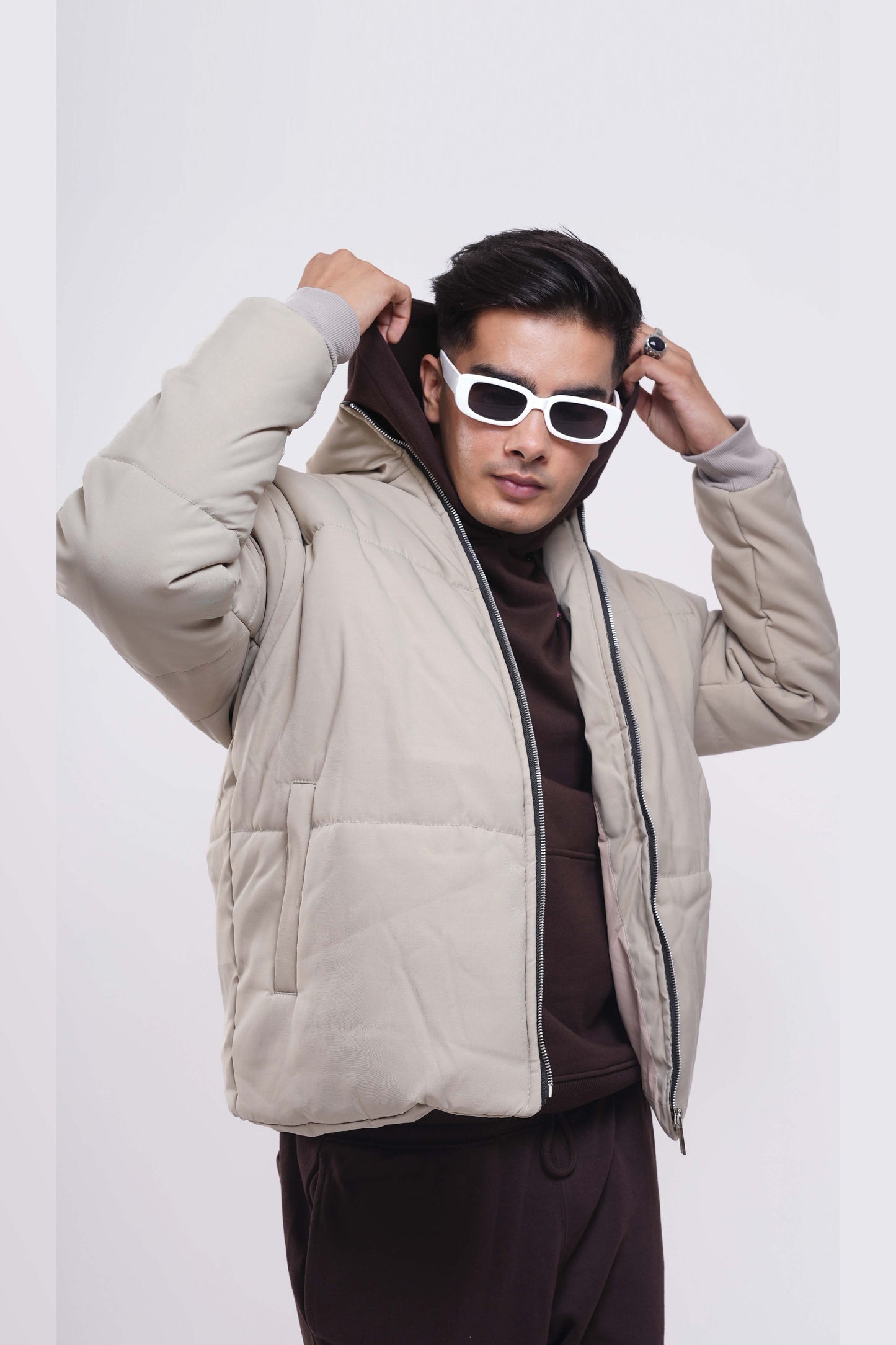 Heavy Padded Cream Puffer Jacket