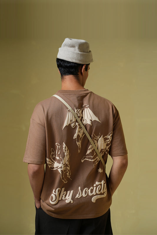 Sky Society Light brown oversized t-shirt - Buy Old Money Online in India at Main Character