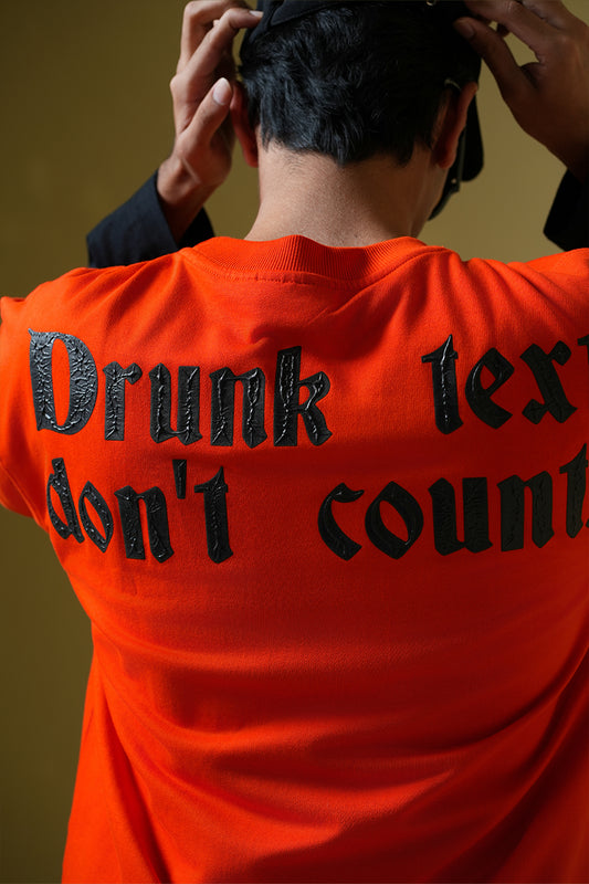 Drunk Text Orange oversized T-shirt - Buy Old Money Online in India at Main Character