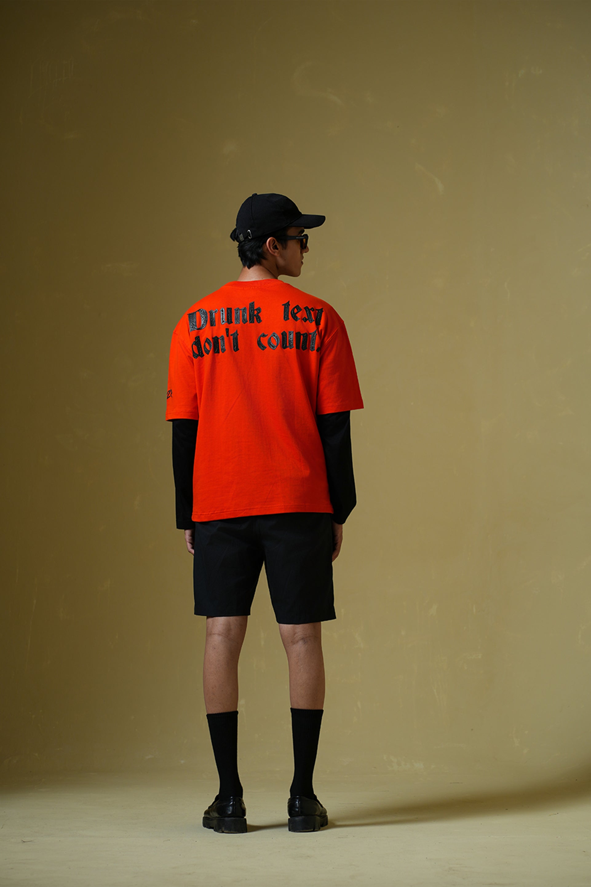 Buy Drunk Text Orange oversized T-shirt Online at Main Character India