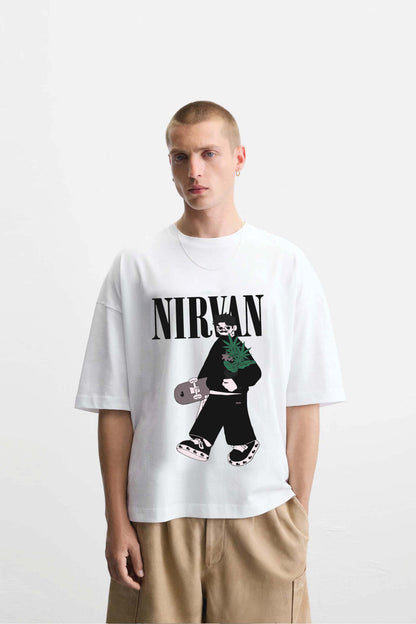 Buy Nirvan White Oversized T-Shirt Online at Main Character India