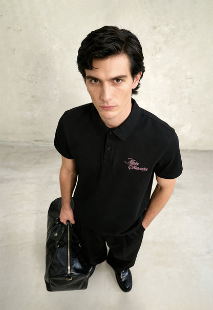 Black French-Terry Polo T-Shirt