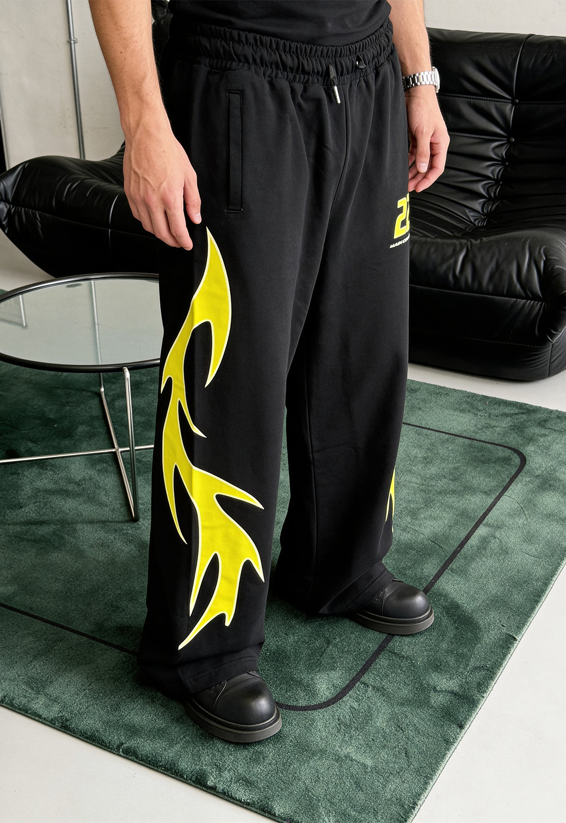 Flame Finish Essential Black-Yellow Cotton Pant