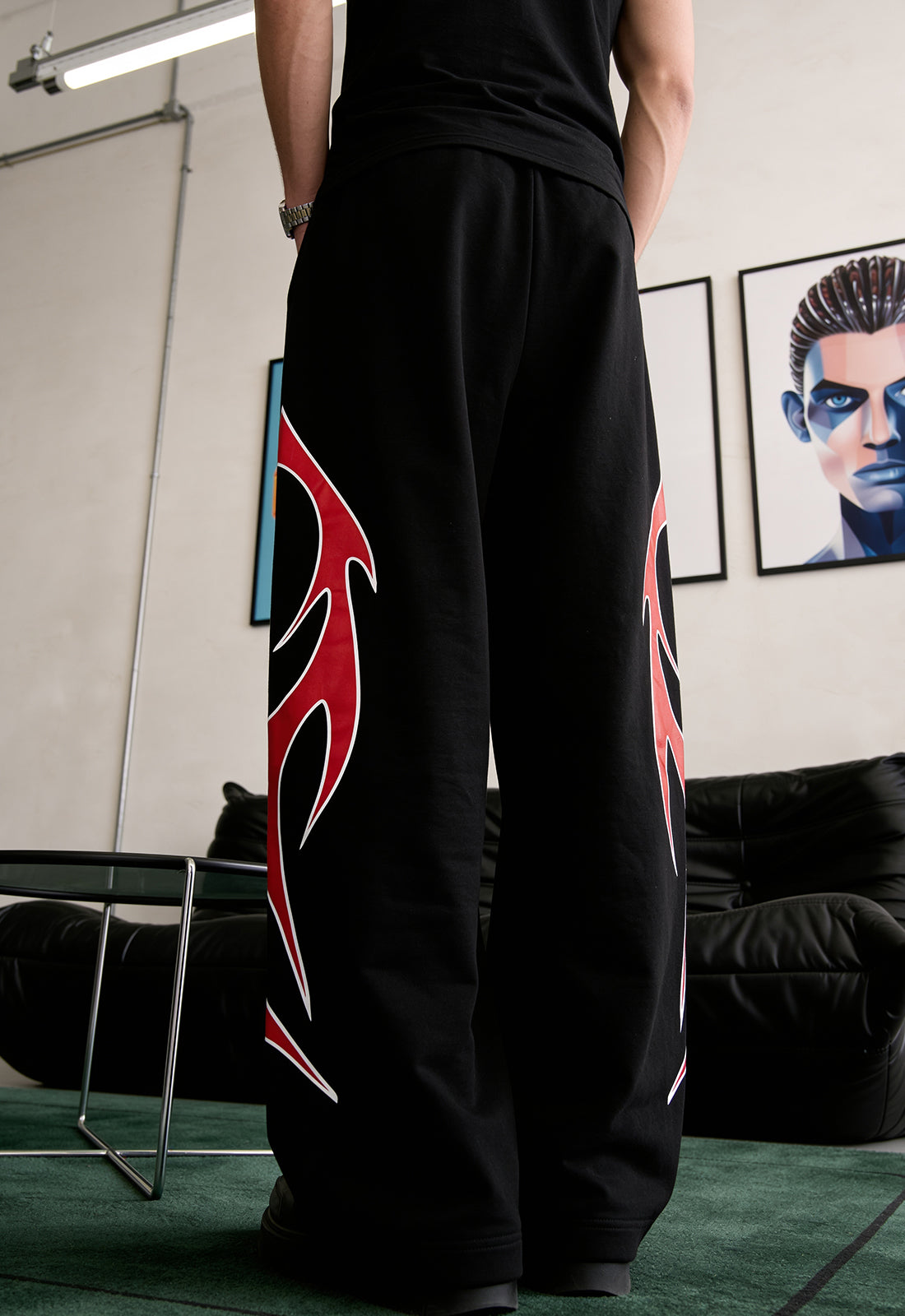 Flame Finish Essential Black-Red Cotton Pant