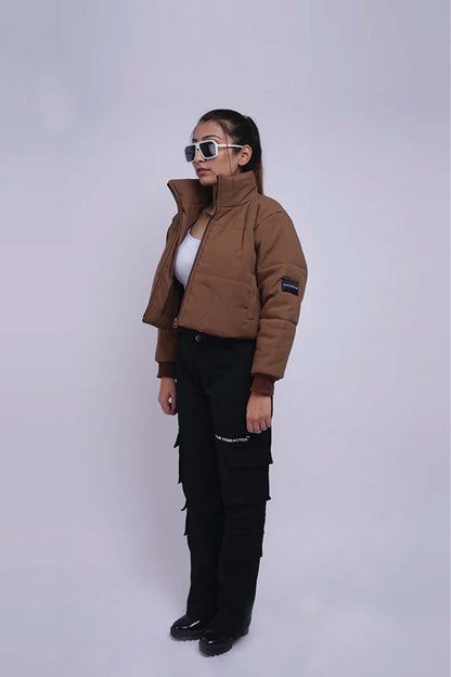 Buy Heavy Padded Brown Cropped Puffer Jacket Online at Main Character India