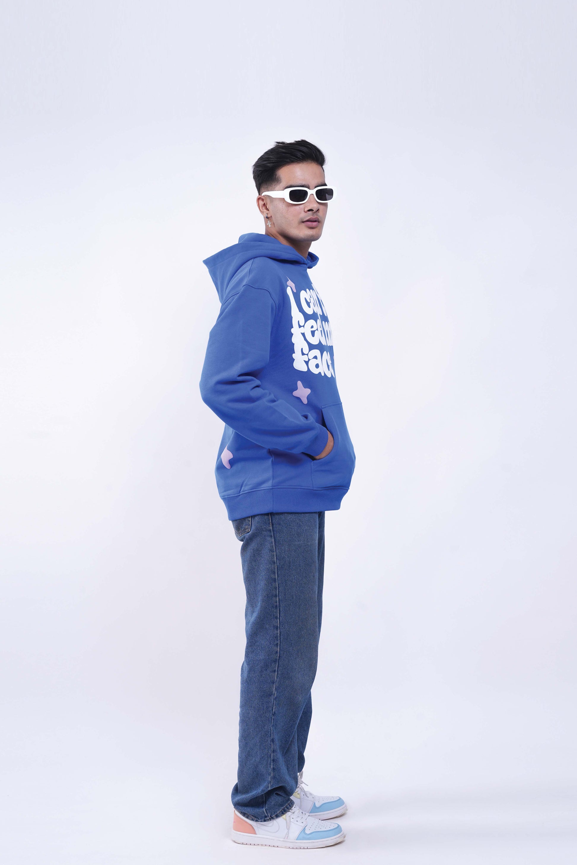 Buy Can't Feel My Face Blue Oversized Hoodie Online at Main Character India