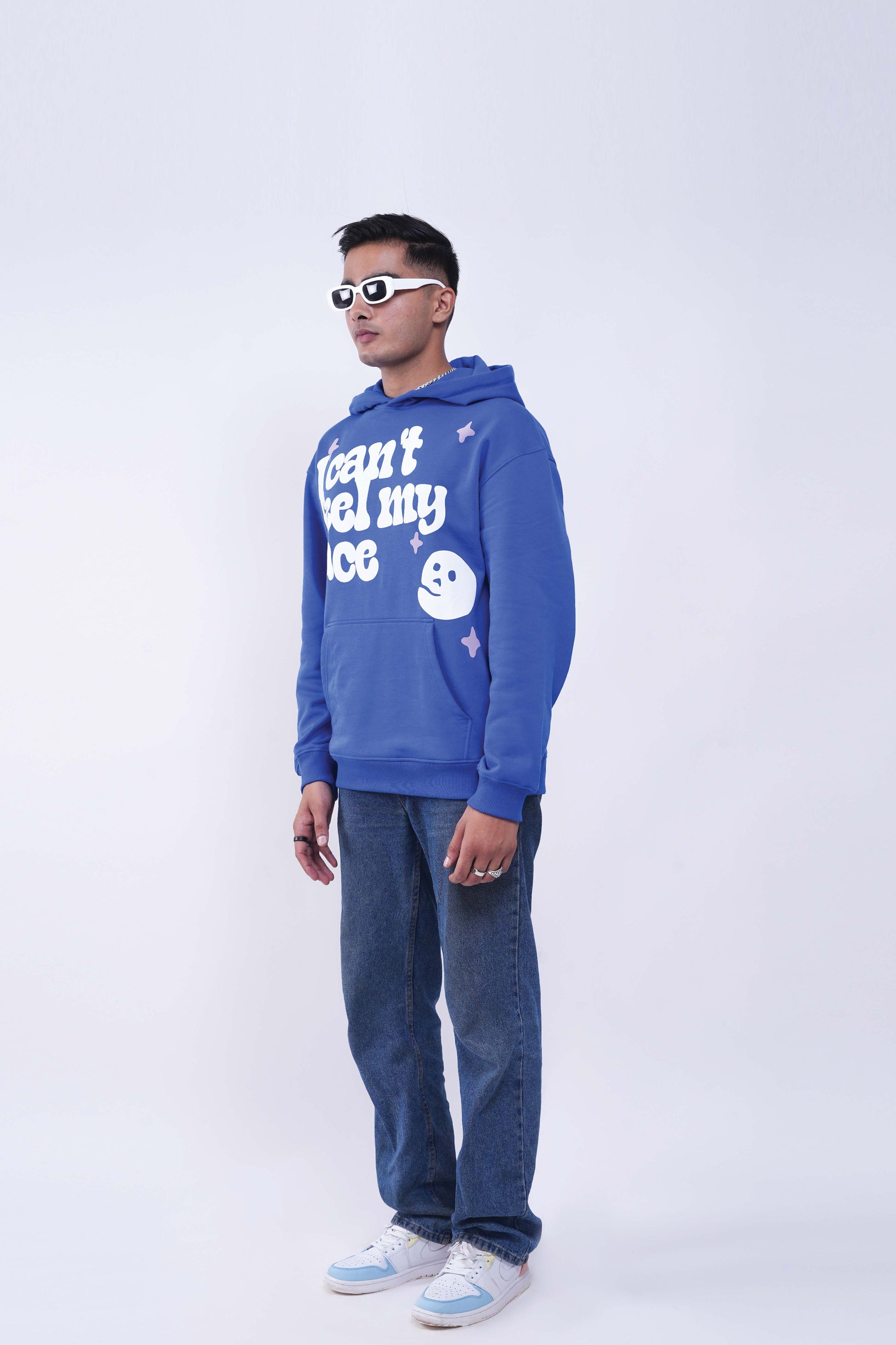 Buy Can't Feel My Face Blue Oversized Hoodie Online at Main Character India