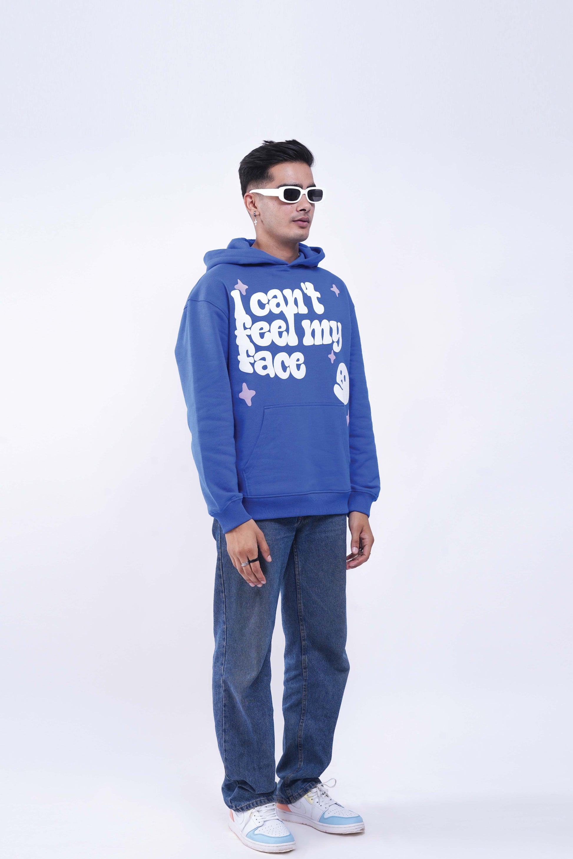 Buy Can't Feel My Face Blue Oversized Hoodie Online at Main Character India