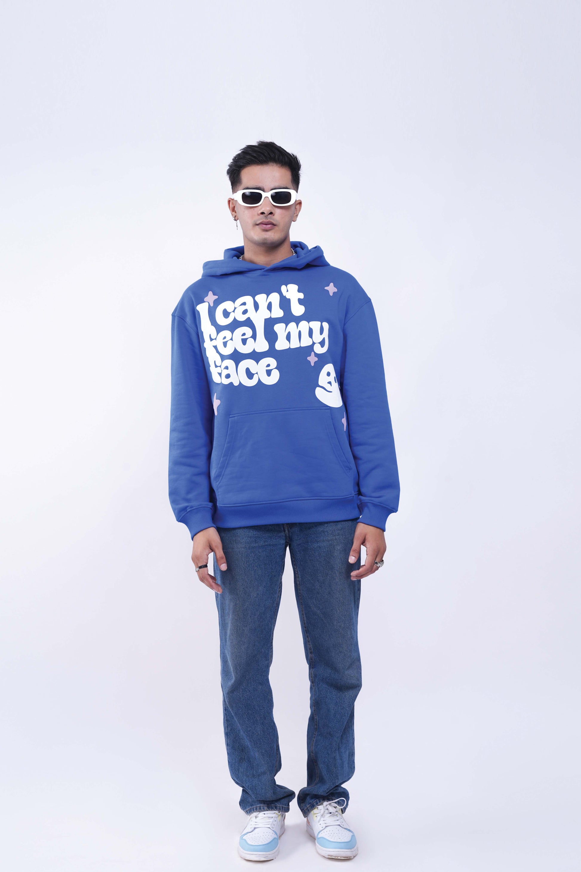 Buy Can't Feel My Face Blue Oversized Hoodie Online at Main Character India
