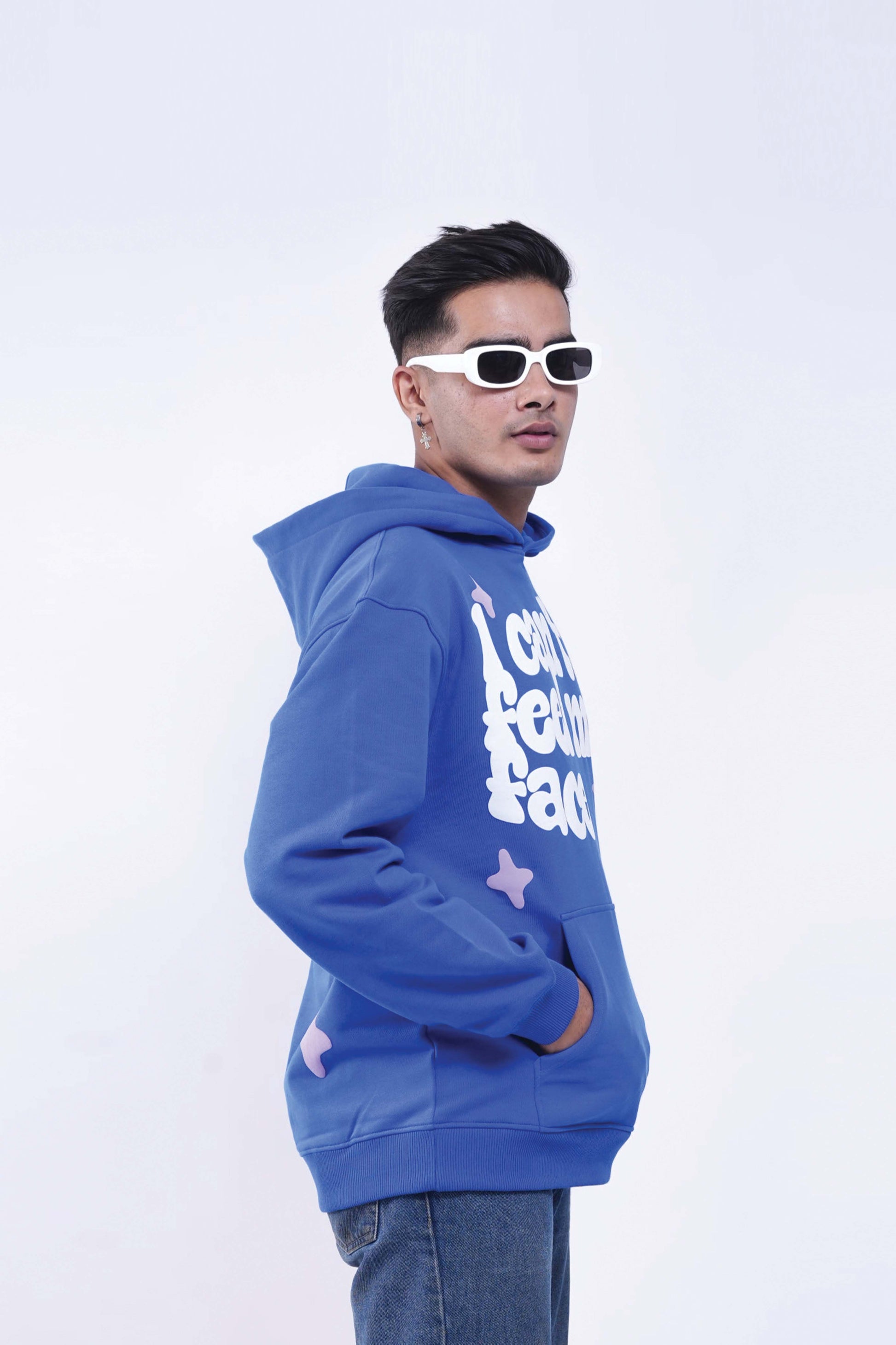Buy Can't Feel My Face Blue Oversized Hoodie Online at Main Character India