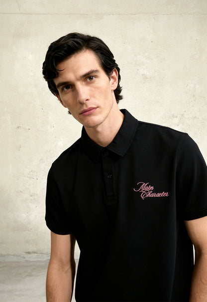 Black French-Terry Polo T-Shirt