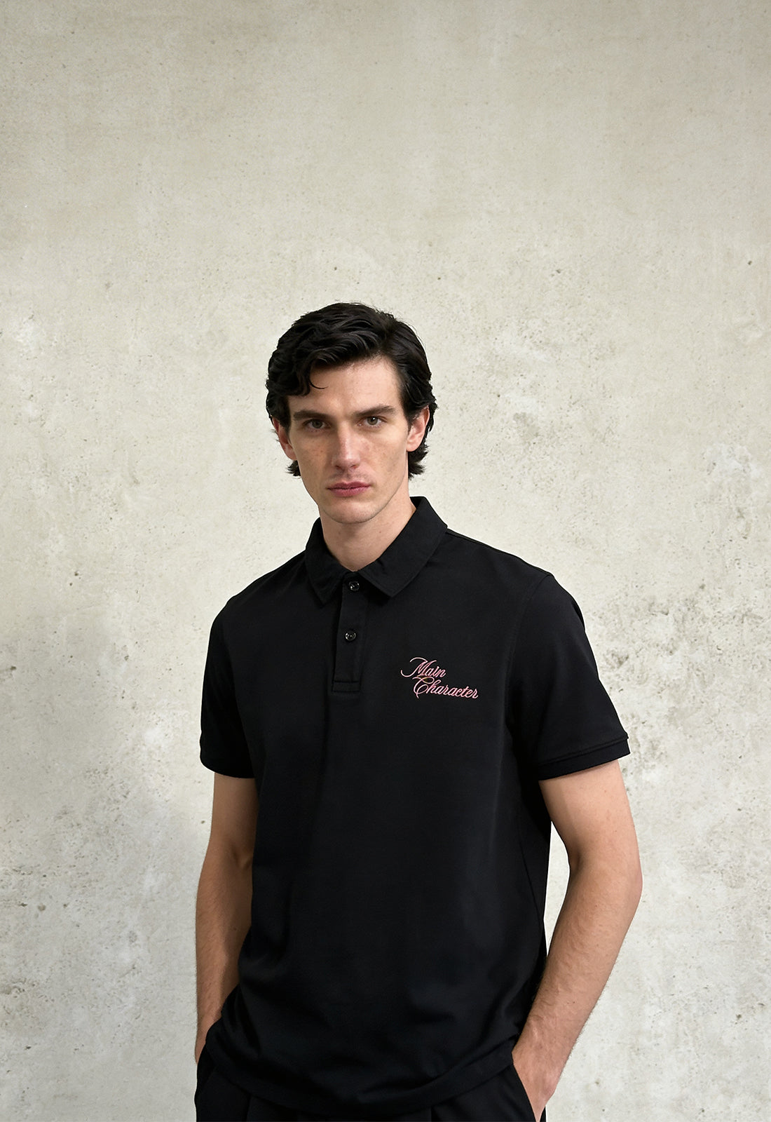 Black French-Terry Polo T-Shirt