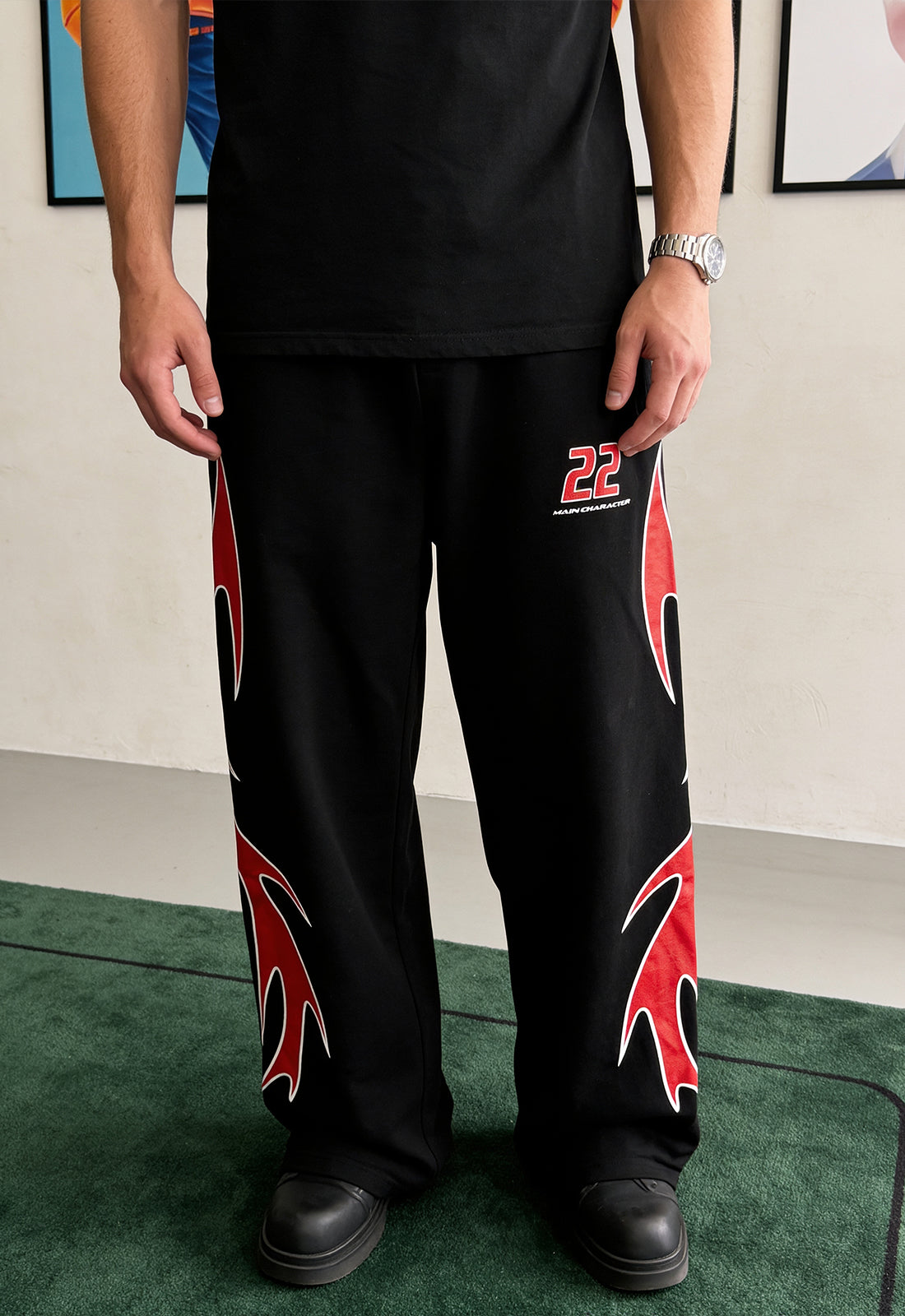 Flame Finish Essential Black-Red Cotton Pant