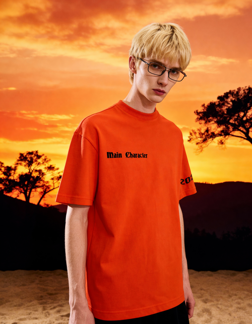 Drunk Text Orange Oversized T-Shirt