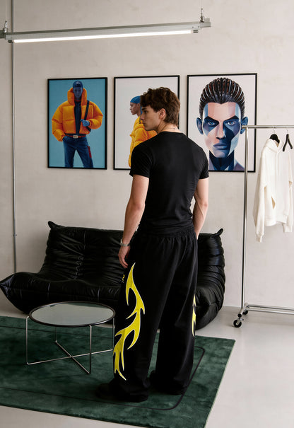 Flame Finish Essential Black-Yellow Cotton Pant