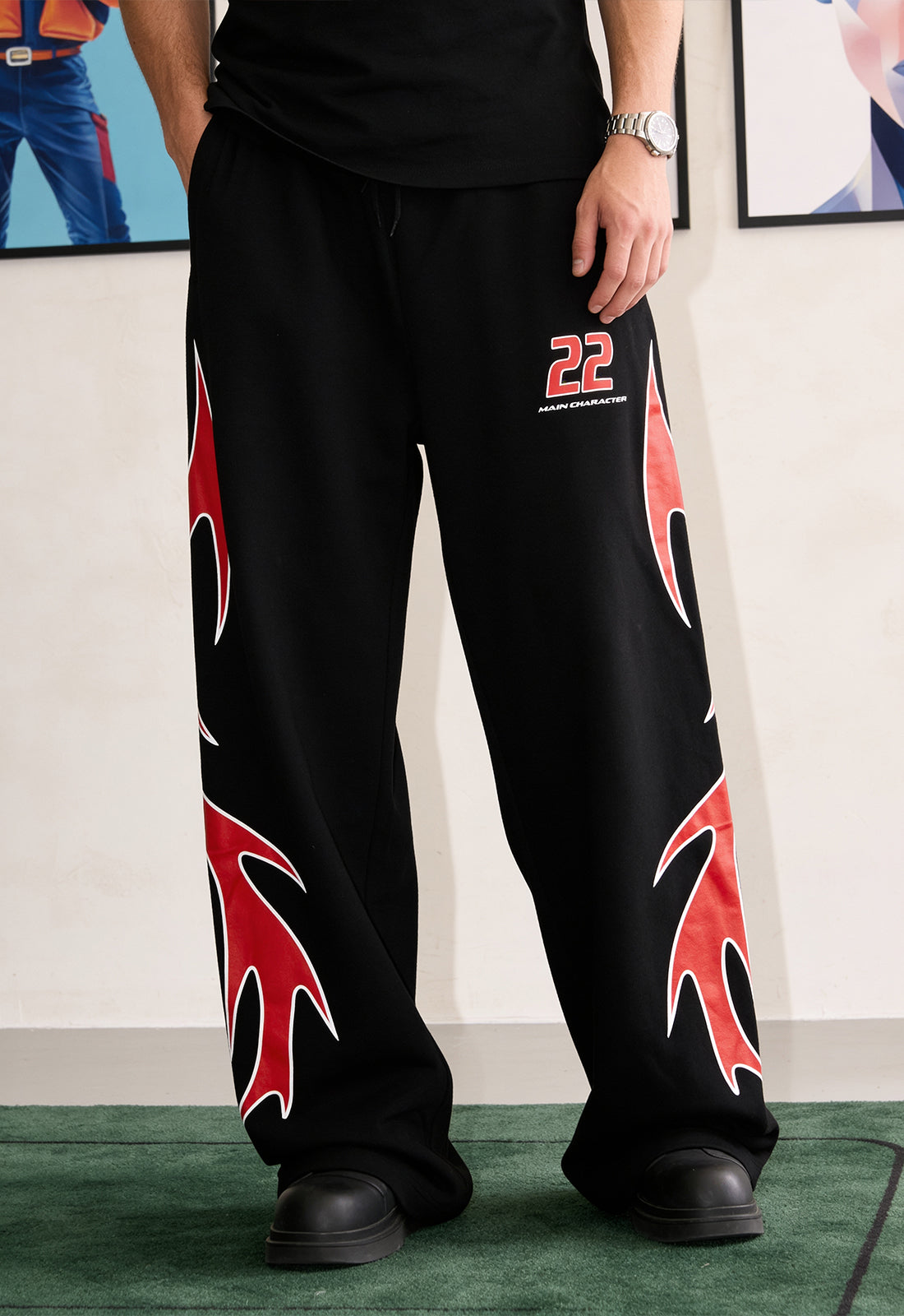 Flame Finish Essential Black-Red Cotton Pant
