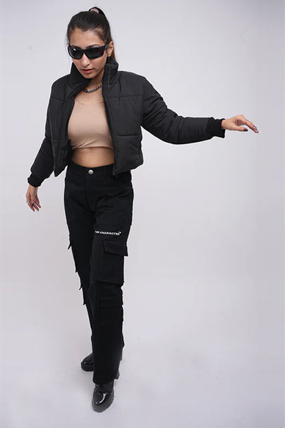 Heavy Padded Black Cropped Puffer Jacket