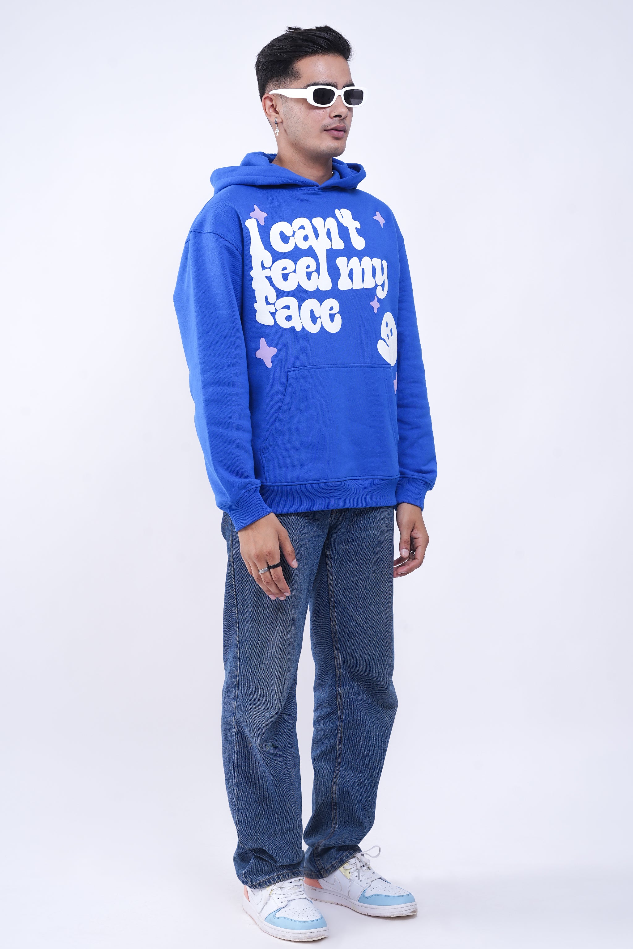 Can't Feel My Face Blue Oversized Hoodie