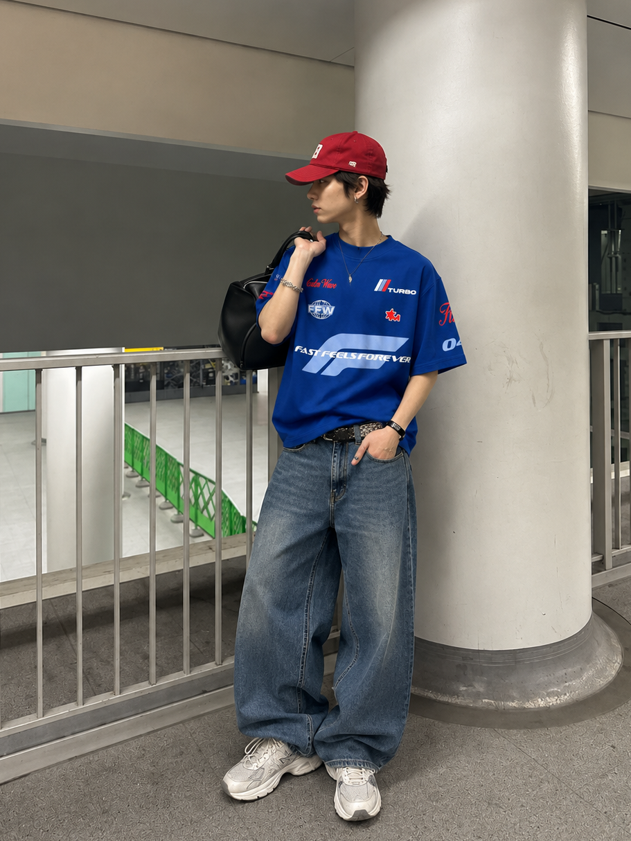 Fast Feel Blue Heavyweight Oversized T-Shirt