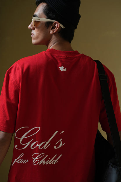Buy God'S Fav Child Red Oversized T-Shirt Online at Main Character India