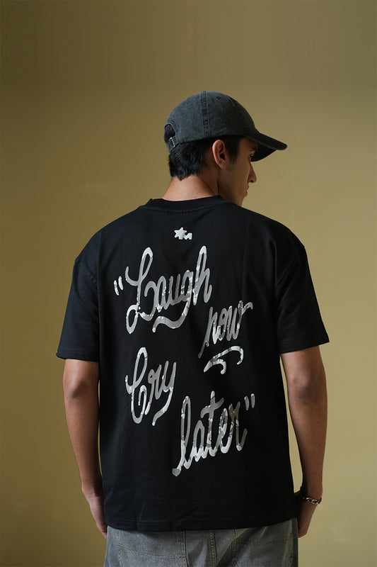 Laugh Now Black Oversized T-Shirt - Buy Printed Oversized T Shirt Online in India at Main Character