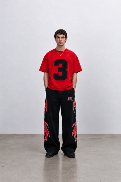 YUKON BOXY T-SHIRT WITH FLAME FINISH PANTS IN RED