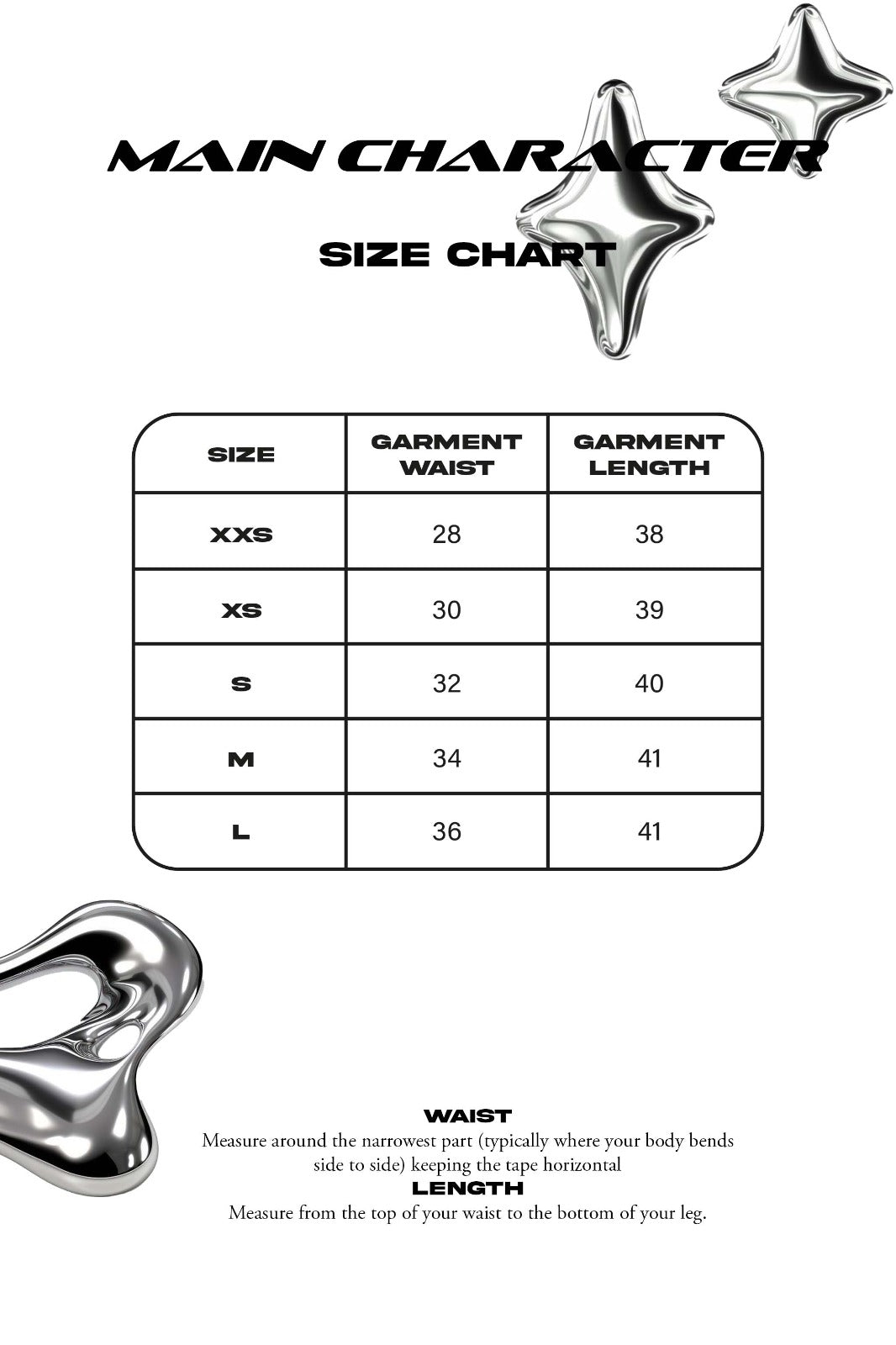 Size chart in inches