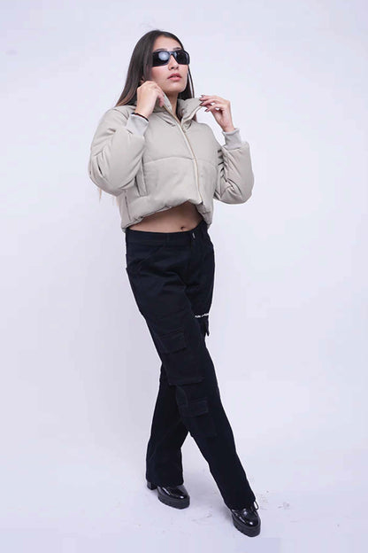 Heavy Padded Cream Cropped Puffer Jacket