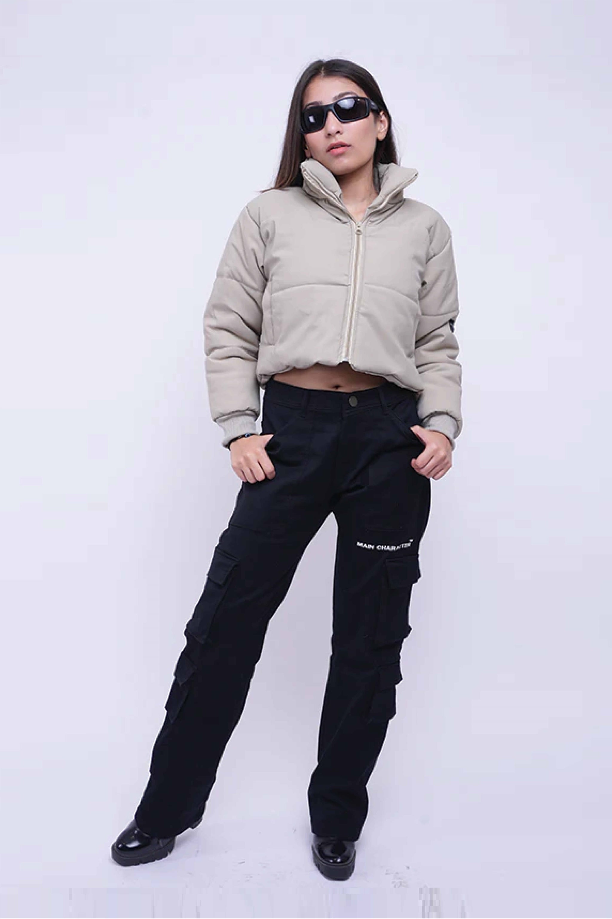 Heavy Padded Cream Cropped Puffer Jacket