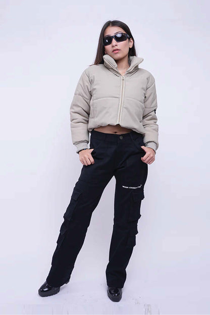 Heavy Padded Cream Cropped Puffer Jacket