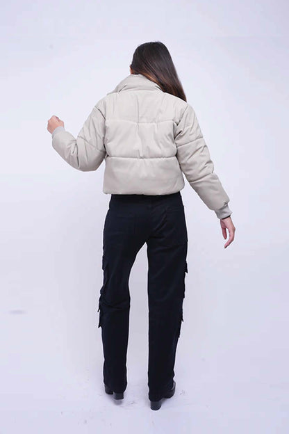 Heavy Padded Cream Cropped Puffer Jacket