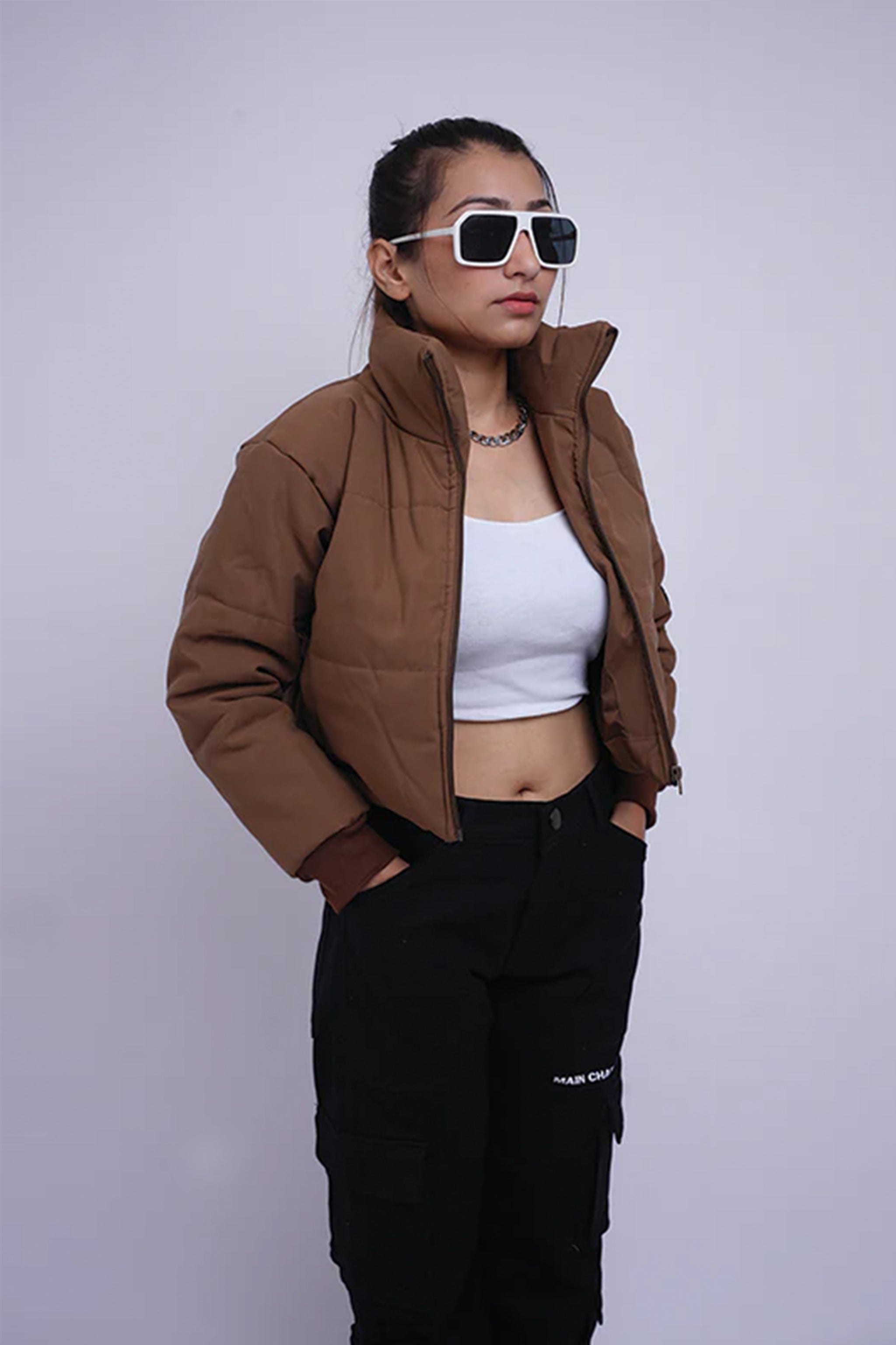 Heavy Padded Brown Cropped Puffer Jacket