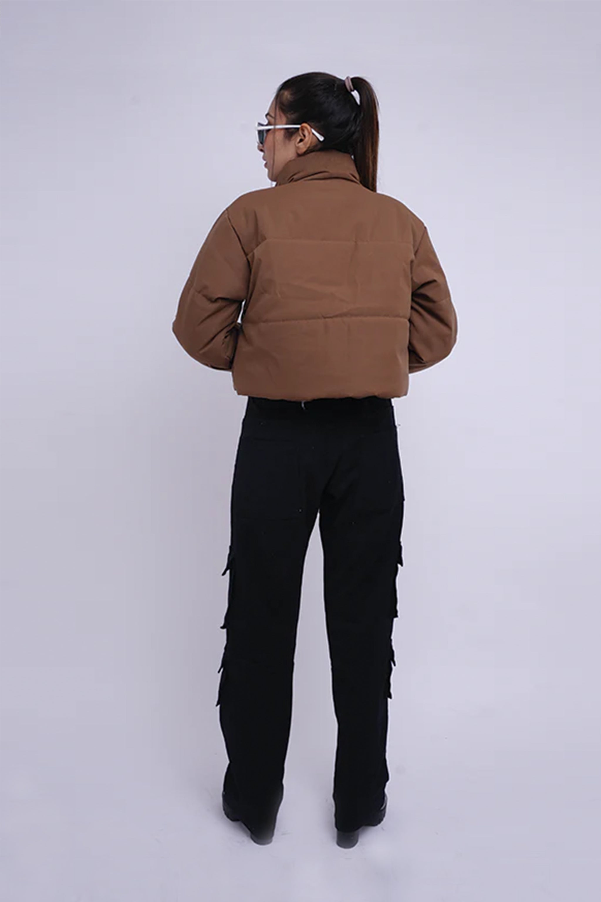 Heavy Padded Brown Cropped Puffer Jacket