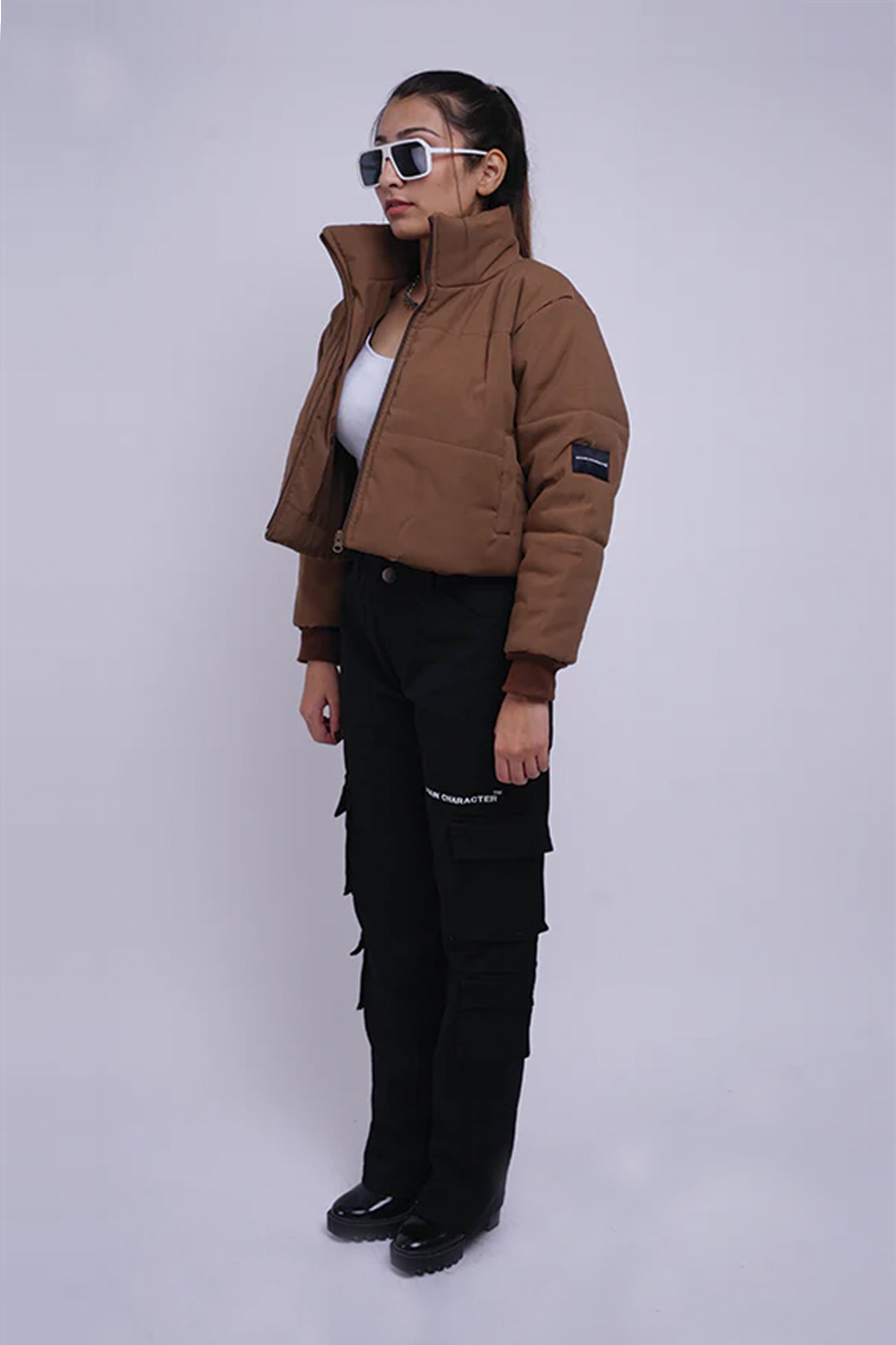 Heavy Padded Brown Cropped Puffer Jacket