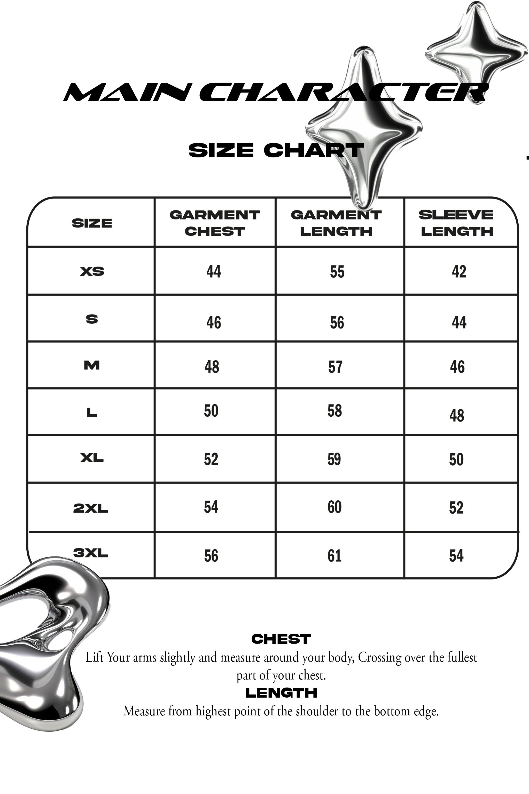 Size chart in inches